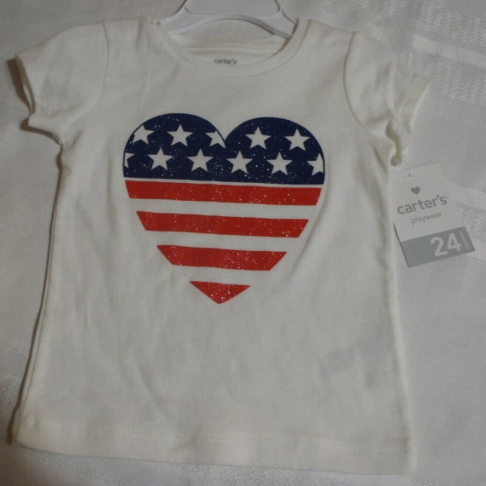 Carter's 12 18 or 24 Month American Shirt NWT Short Sleeves Heart Flag